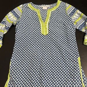 Gretchen Scott Designs Mixed Message Bohemian Cotton Blue and Green Tunic